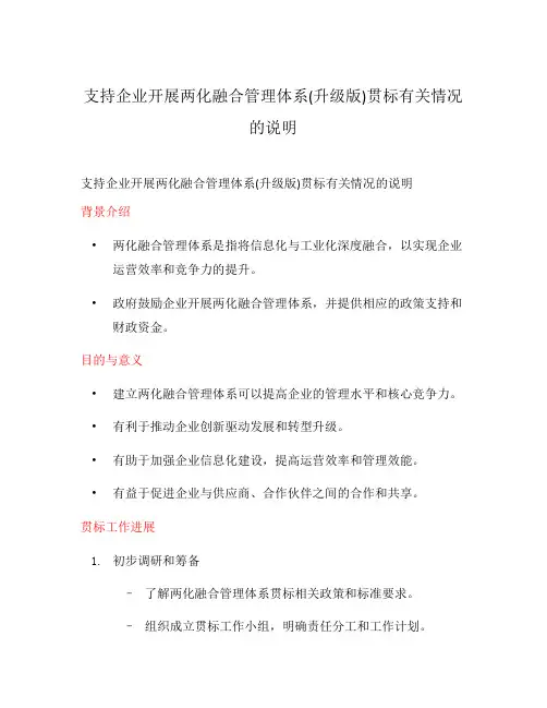 支持企业开展两化融合管理体系(升级版)贯标有关情况的说明