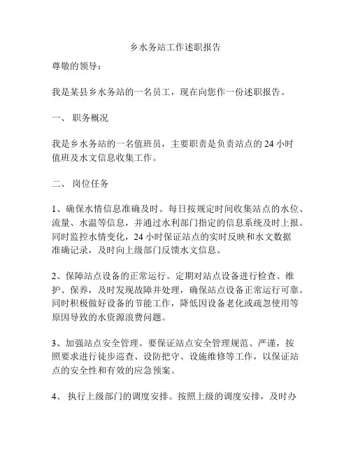 乡水务站工作述职报告