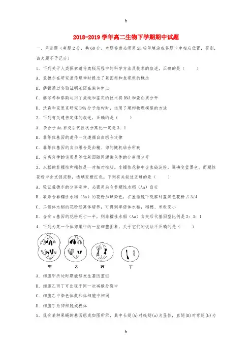 2018-2019学年高二生物下学期期中试题