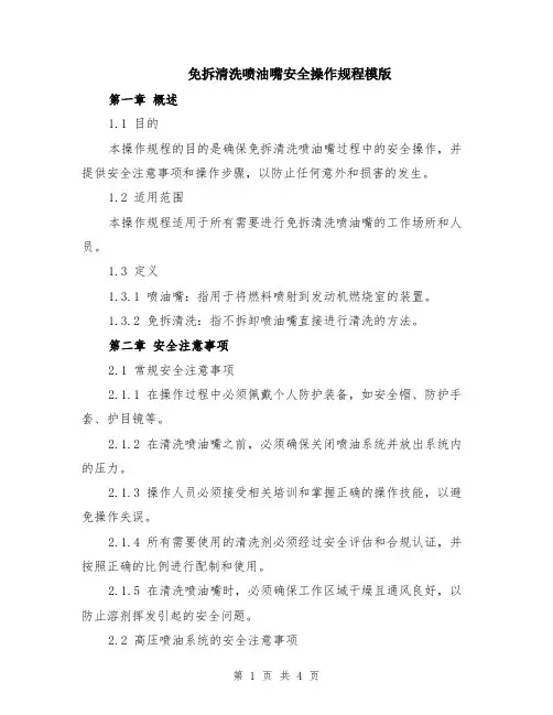 免拆清洗喷油嘴安全操作规程模版