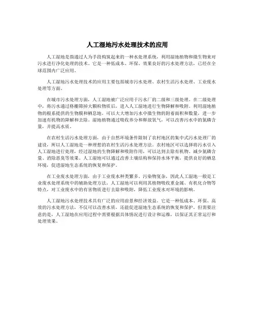 人工湿地污水处理技术的应用