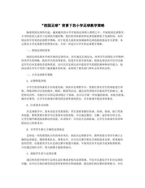 “校园足球”背景下的小学足球教学策略