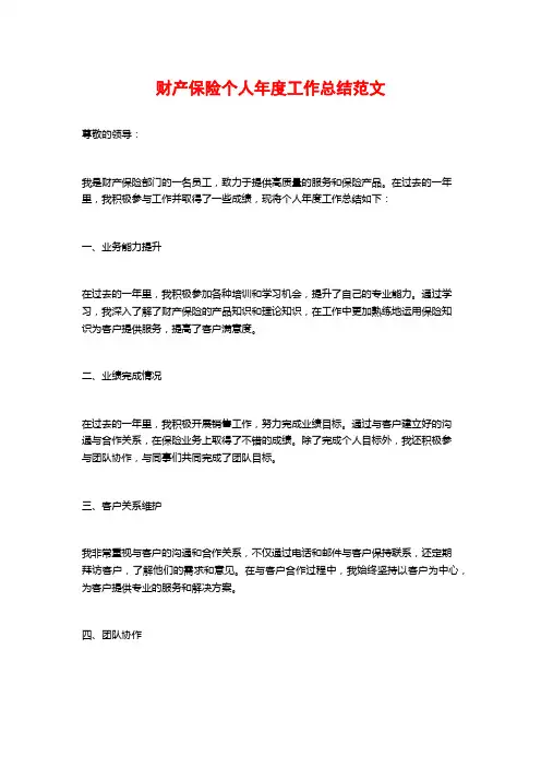 财产保险个人年度工作总结范文
