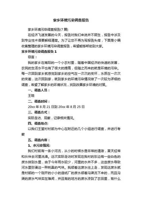 家乡环境污染调查报告