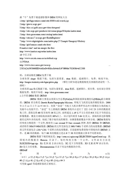 遥感影像和DEM的网址大全