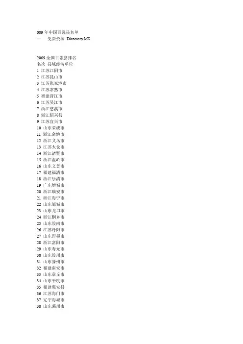 2009年中国百强县名单