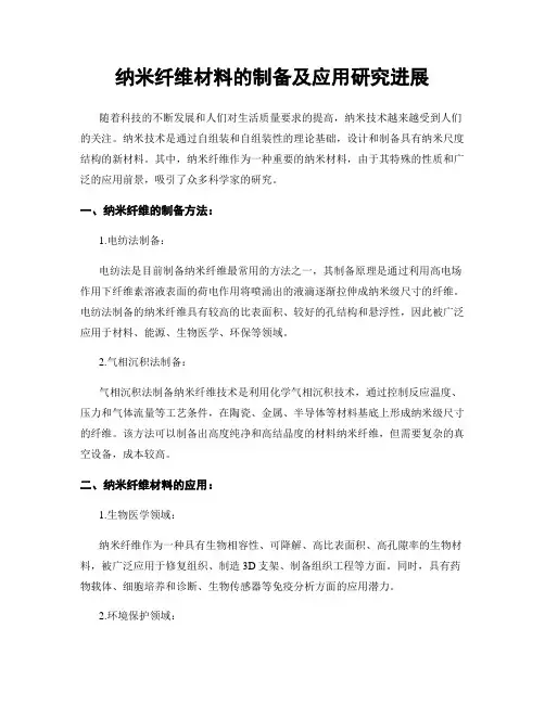 纳米纤维材料的制备及应用研究进展