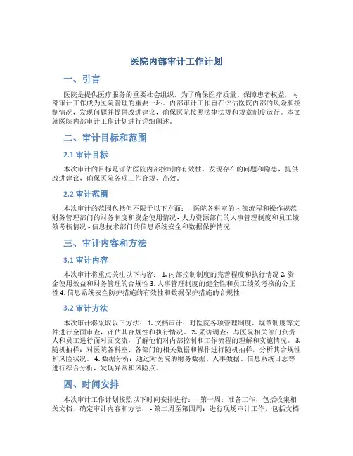 医院内部审计工作计划