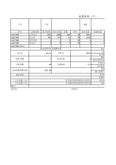 电费清单表