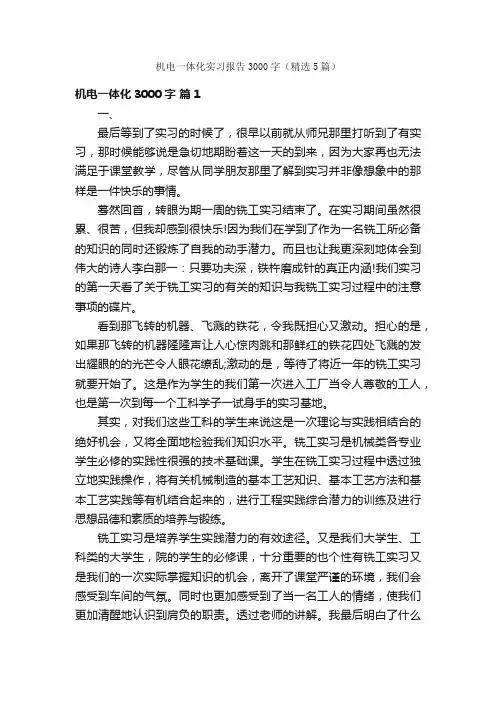 机电一体化实习报告3000字（精选5篇）