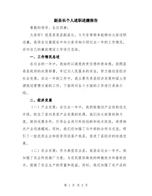 副县长个人述职述廉报告