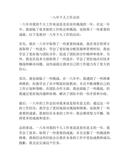 一八年个人工作总结