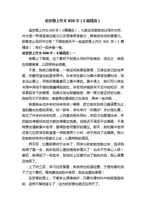 追梦路上作文800字（3篇精选）