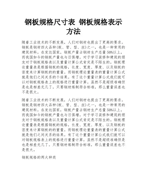钢板规格尺寸表 钢板规格表示方法