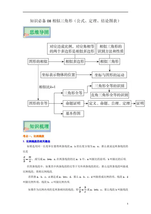 中考数学必背知识手册知识必备08 相似三角形(公式、定理、结论图表)