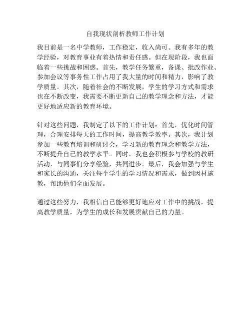 自我现状剖析教师工作计划