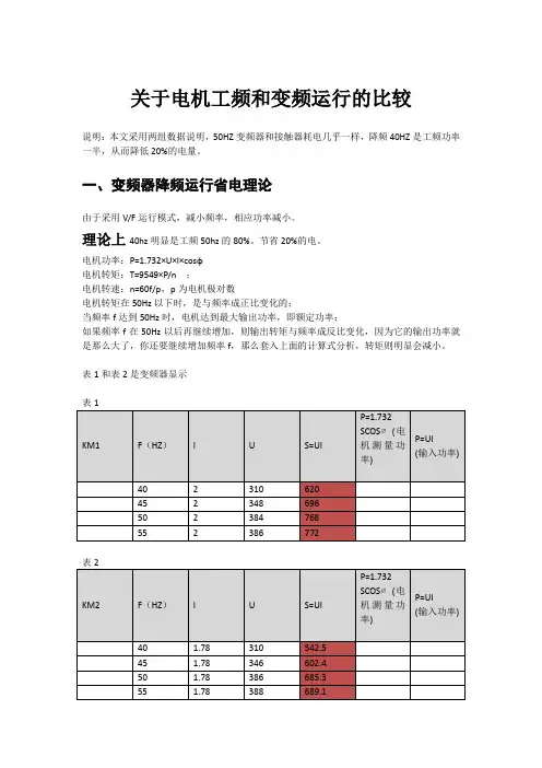 关于电机工频和变频运行的比较