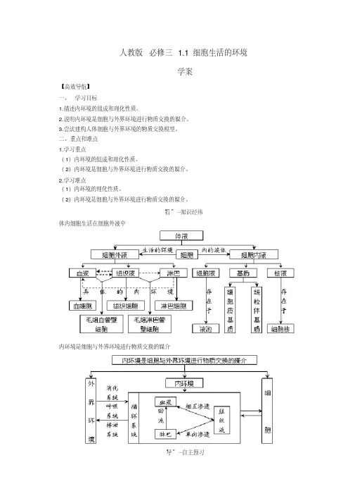 生物必修三导学案11细胞生活的环境