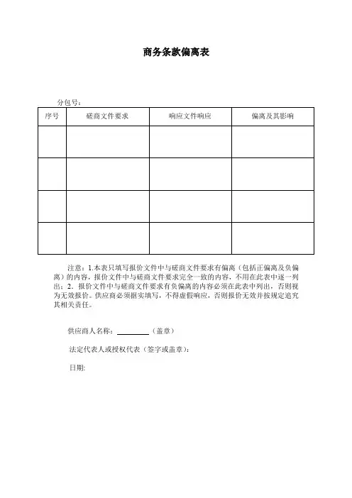 商务条款偏离表