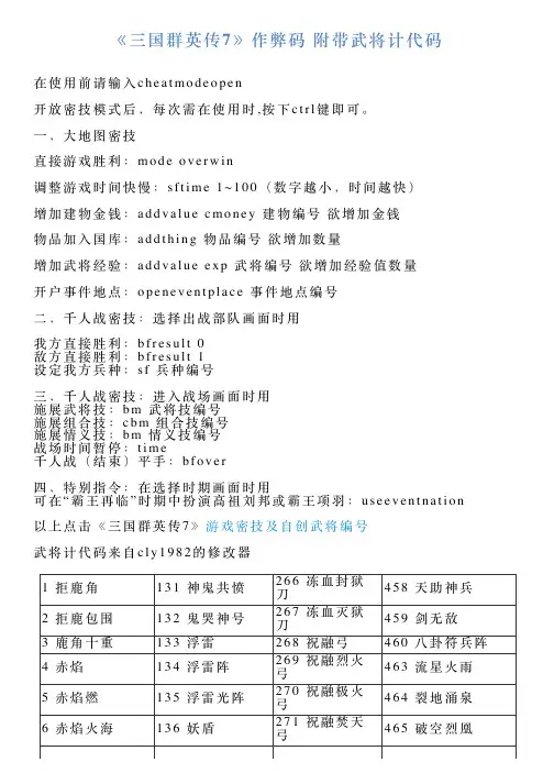 《三国群英传7》作弊码附带武将计代码