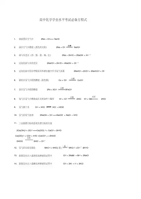 2020高中学业水平考试化学方程式总结(共12页)