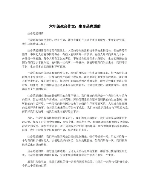 六年级生命作文：生命是脆弱的