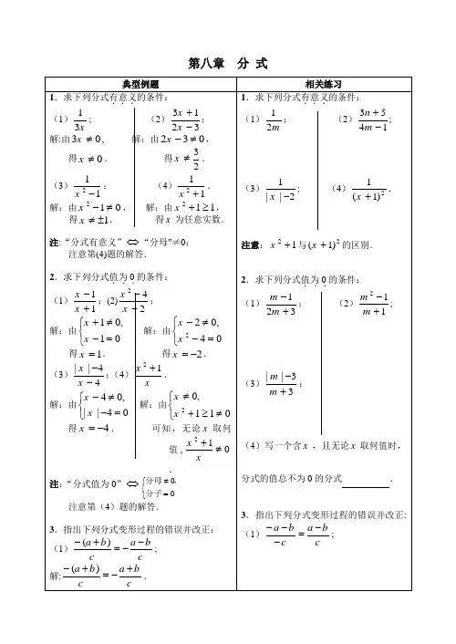 数学第八章分式典型例题及练习(苏科版八年级下)