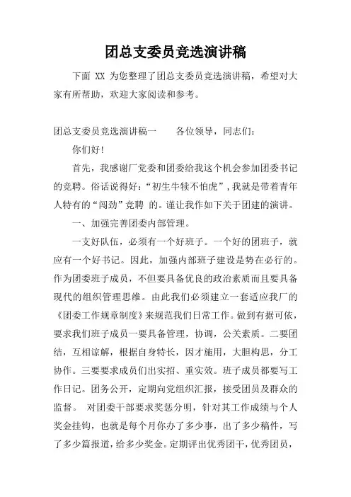 团总支委员竞选演讲稿