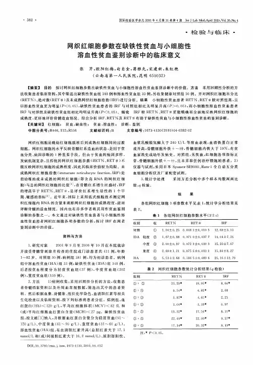 网织红细胞参数在缺铁性贫血与小细胞性溶血性贫血鉴别诊断中的临床意义