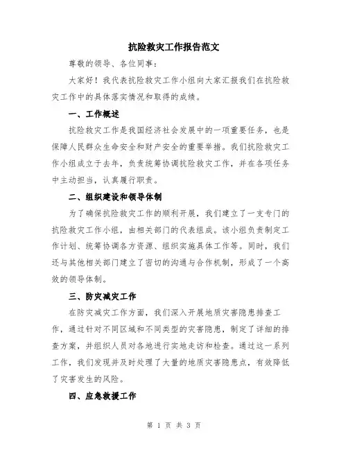 抗险救灾工作报告范文