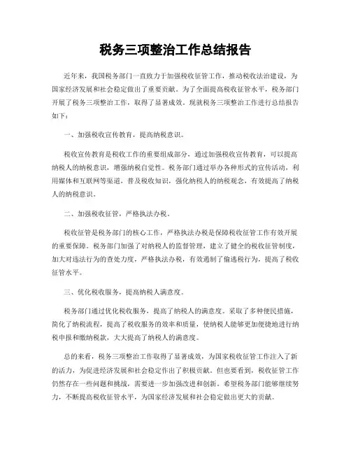 税务三项整治工作总结报告