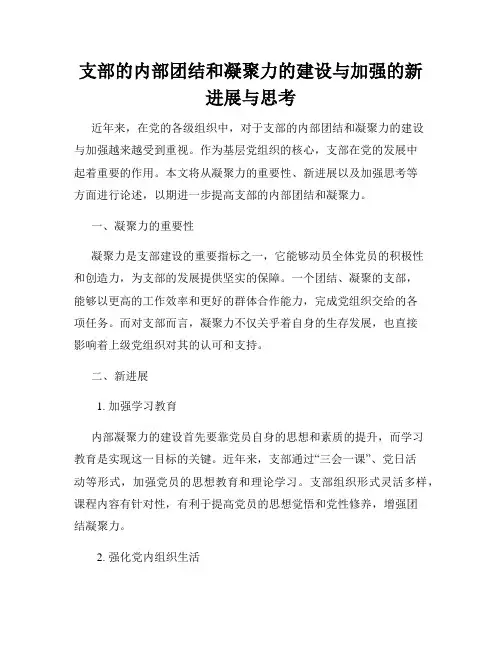 支部的内部团结和凝聚力的建设与加强的新进展与思考