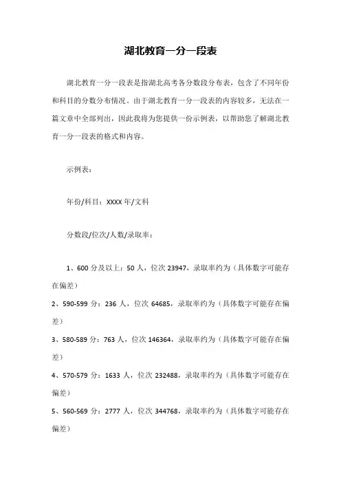 湖北教育一分一段表