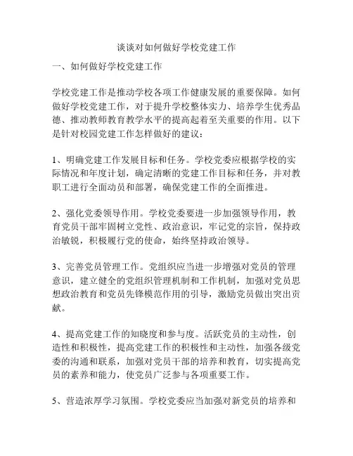 谈谈对如何做好学校党建工作
