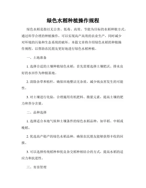 绿色水稻种植操作规程