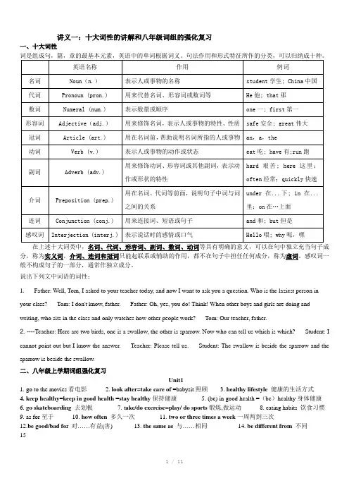十大词性的讲解及八年级词组的强化复习