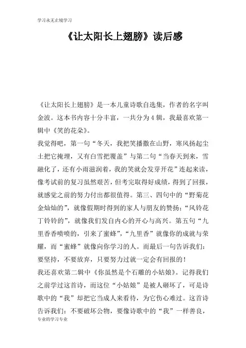 《让太阳长上翅膀》读后学习有感