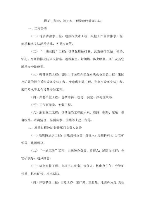 煤矿工程开、竣工和工程量验收管理办法