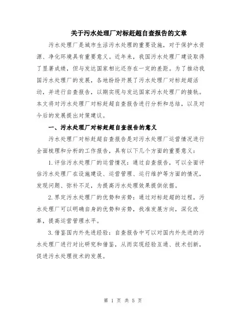 关于污水处理厂对标赶超自查报告的文章