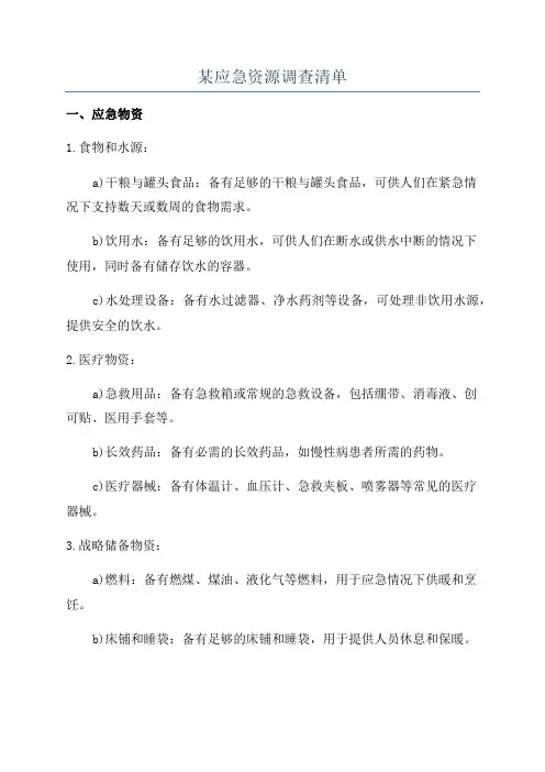 某应急资源调查清单