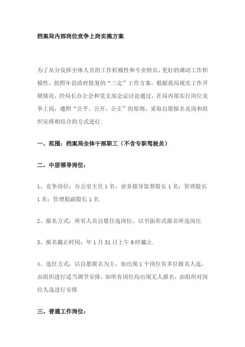 档案局内部岗位竞争上岗实施方案