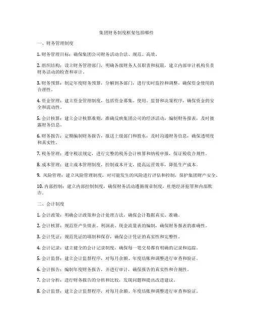 集团财务制度框架包括哪些