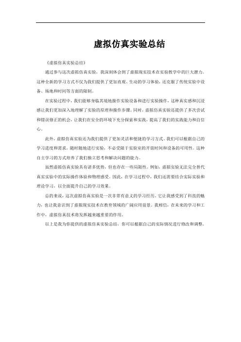 虚拟仿真实验总结
