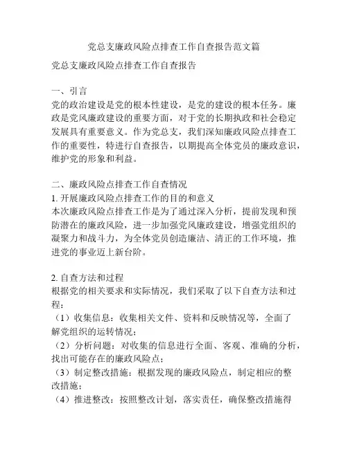 党总支廉政风险点排查工作自查报告范文篇