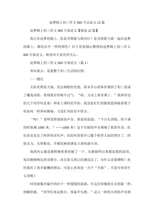 追梦路上初三作文800字议论文12篇