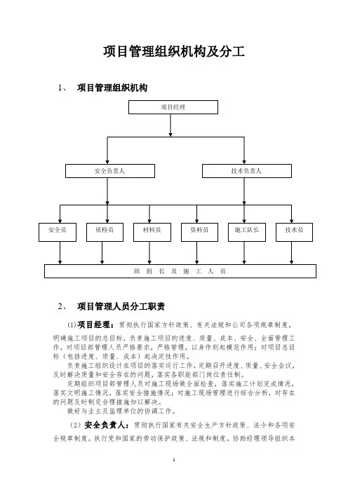 项目管理制度组织机构及分工