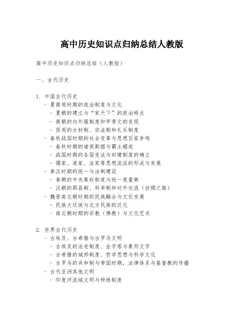 高中历史知识点归纳总结人教版