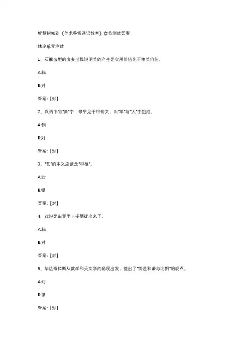 2020智慧树知到《美术鉴赏通识教育》章节测试答案