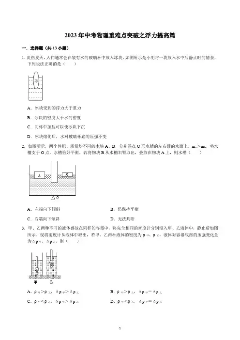 2023年中考物理重难点突破之浮力提高篇