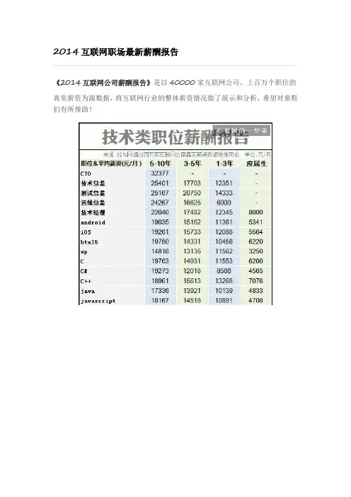 2014互联网职场最新薪酬报告